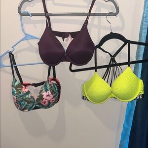 PINK Victoria's Secret Bra Set - Purple, Floral, Neon Yellow